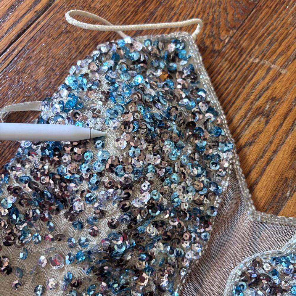 Faviana Glamour Sequin Mermaid Gown Blue Silver‎ Formal 00 **FLAWS, read desc** - Picture 9 of 12